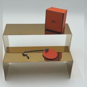 Hermès Leather Bag Charm Sterling Silver with Hermès Box Chevre Mysore Orange